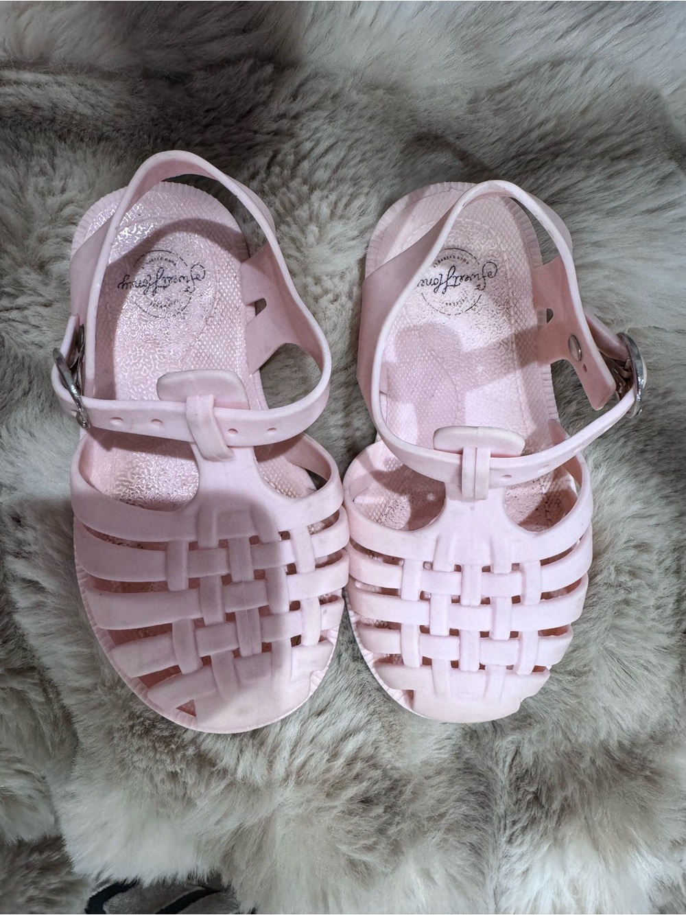 SweetHoney Pale Pink Woven Jelly Sandals with Ankle Strap
